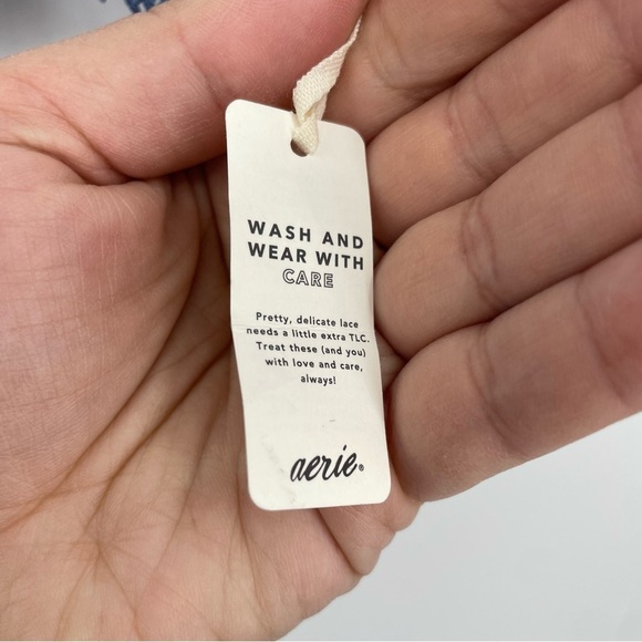 Aerie Floral Lace Triangle Bralette Periwinkle Blue Gold Side Ring Size S - Picture 3 of 7